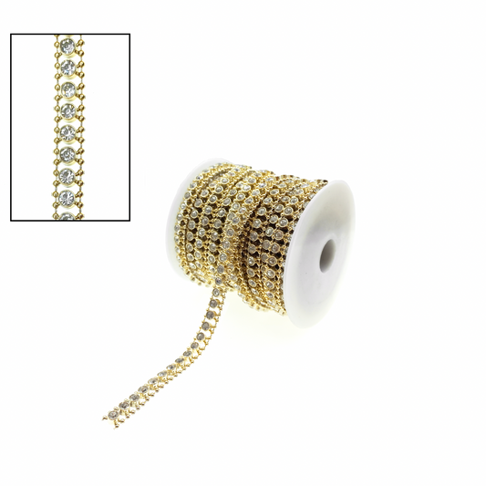 Cadena Strass Imitación Diamante 9mm Dorado Plástico - Bisuteria