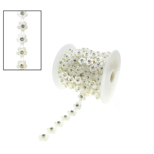 Cadena Strass Flor 12,5mm Crema Plástico - Bisuteria